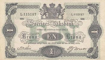 Sweden, 1 Krona, 1916, UNC, p32c  