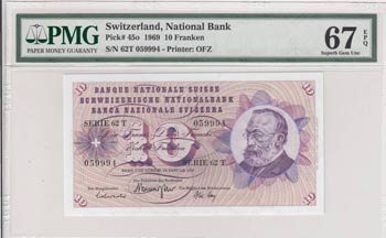 Switzerland, 10 Franken, 1969, ... 