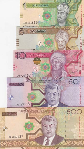 Turkmenistan, 1-5-10-50-500 Manat, ... 