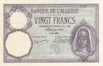 Algeria, 20 Francs, 1928, UNC (-), ... 