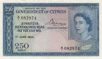 Cyprus, 250 Mils, 1955, XF, p33  ... 