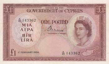 Cyprus, 1 Pound, 1956, XF, p35a  ... 