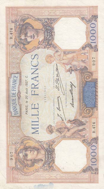 France, 1.000 Francs, 1927, XF, ... 