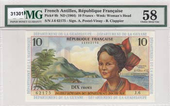 French Antilles, 10 Francs, 1964, ... 