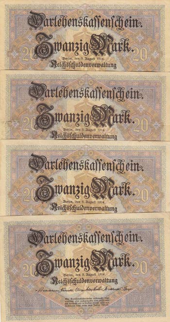 Germany, 20 Mark, 1914, XF, p48, ... 