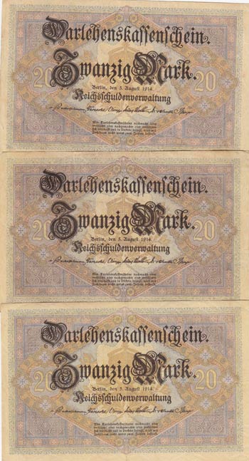 Germany, 20 Mark, 1914, XF, p48b, ... 