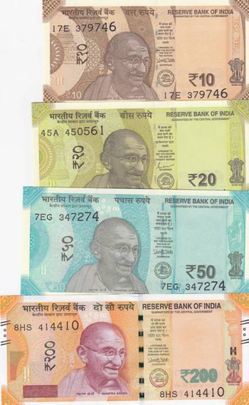 India, 10-20-50-200 Rupees, ... 