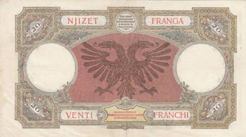 Albania, 20 Franga, 1939, XF, p7  ... 