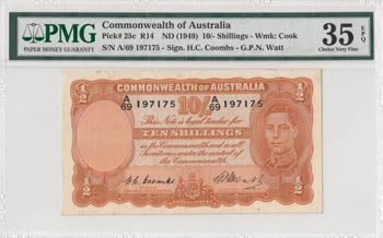 Australia, 10 Shillings, 1949, VF, ... 
