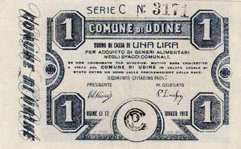 Italy, 1 Lira, 1918, AUNC,  Udine