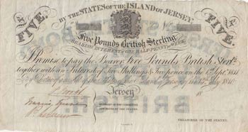 Jersey, 5 Pounds, 1840, XF, pA1r  
