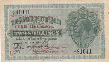 Malta, 2 Shillings, 1918, VF (-), ... 