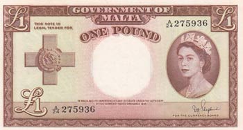 Malta, 1 Pound, 1954, UNC, p24b  
