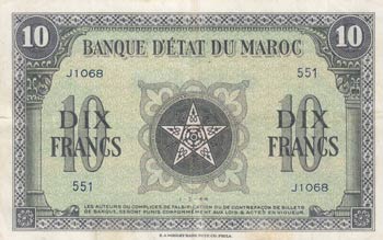 Morocco, 10 Francs, 1943/1944, XF, ... 