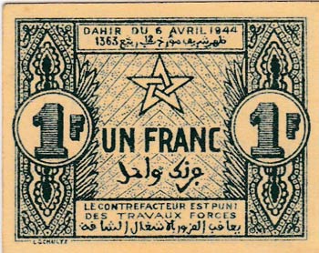 Morocco, 1 Franc, 1944, UNC, p42  