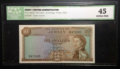 Jersey, 10 Shillings, 1963, XF,p7a