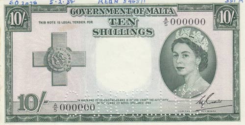Malta, 10 Shillings, 1954, ... 