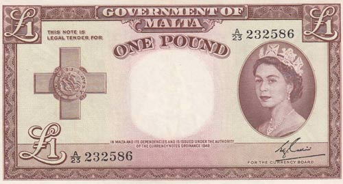 Malta, 1 Pound, 1954, AUNC,p24a