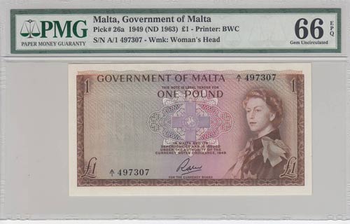 Malta, 1 Pound, 1949, UNC,p26a