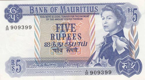 Mauritius, 5 Rupees, 1967, UNC,p30b
