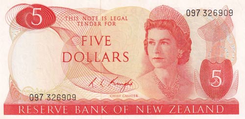 New Zealand, 5 Dollars, 1975, ... 