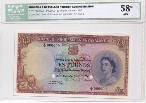 Rhodesia & Nyasaland, 10 Pounds, ... 