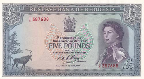 Rhodesia, 5 Pounds, 1966, UNC,p29b