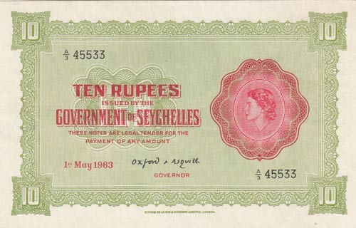 Seychelles, 10 Rupees, 1963, AUNC ... 