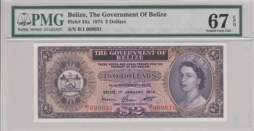 Belize, 2 Dollars, 1974, UNC,p34a
