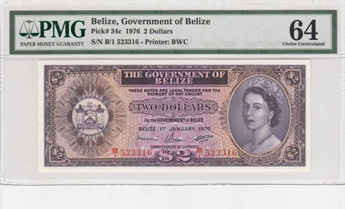 Belize, 2 Dollars, 1976, UNC,p34c