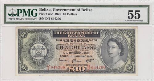 Belize, 10 Dollars, 1976, AUNC,p36c