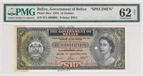 Belize, 10 Dollars, 1976, UNC,p36cs