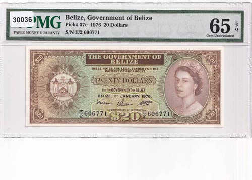 Belize, 20 Dollars, 1976, UNC,p37cs