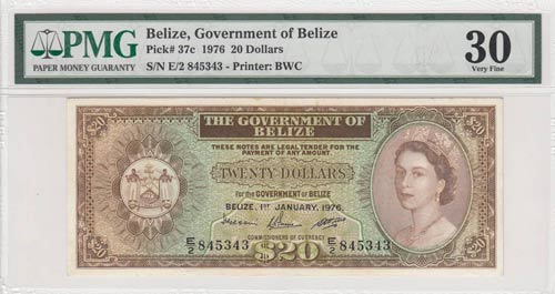 Belize, 20 Dollars, 1976, VF,p37c
