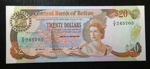 Belize, 20 Dollars, 1987, UNC,p49b