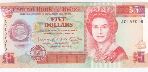 Belize, 5 Dollars, 1991, UNC,p53b