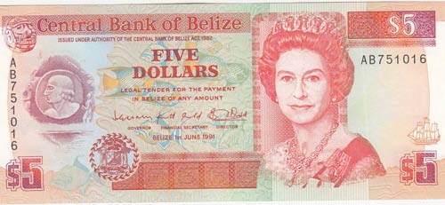 Belize, 5 Dollars, 1991, AUNC,p53b