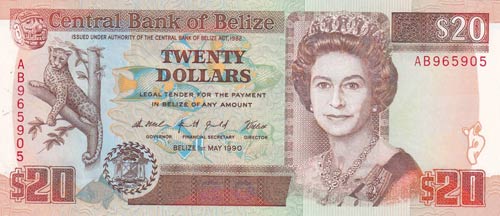 Belize, 20 Dollars, 1990, UNC,p55a