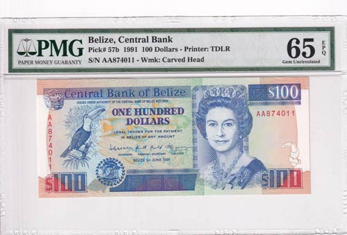 Belize, 100 Dollars, 1991, UNC, ... 