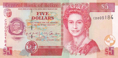 Belize, 5 Dollars, 2002, UNC,p61b