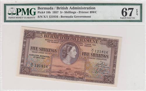 Bermuda, 5 Shillings, 1957, ... 