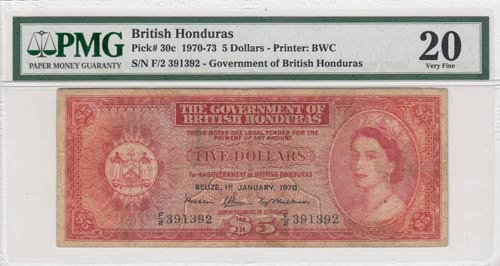 British Honduras, 5 Dollars, 1970, ... 