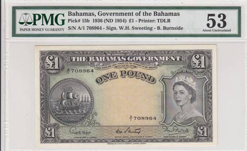 Bahamas, 1 Pound, 1954, UNC,p15b