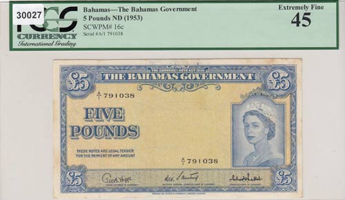 Bahamas, 5 Pounds, 1961, XF,p16c 