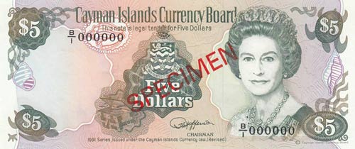 Cayman Islands, 5 Dollars, 1991, ... 
