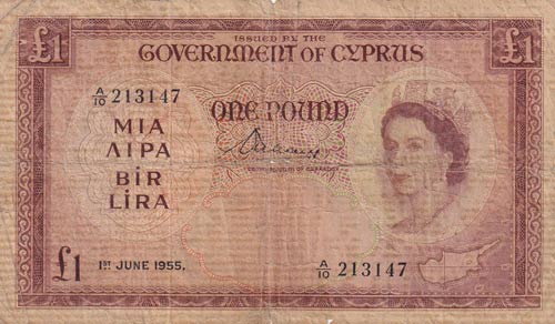 Cyprus, 1 Pound, 1955, POOR,p35a