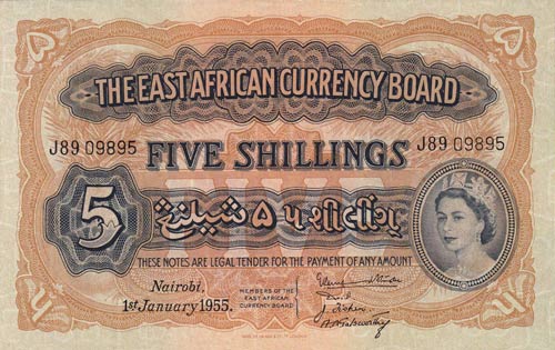 East Africa, 5 Shillings, 1955, ... 