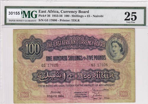 East Africa, 100 Shillings, 1954, ... 