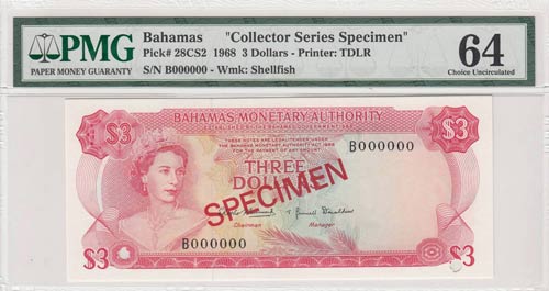 Bahamas, 3 Dollars, 1968, ... 