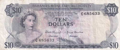 Bahamas, 10 Dollars, 1968, VF,p30a